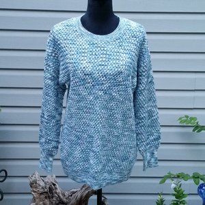 ISABEL MATERNITY SIZE M COTTON BLEND CREW NECK TEXTURED BLUE SWEATER